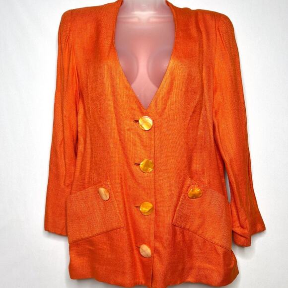 Denise Hajjar Boston Bright Orange V-Neck Blazer - Picture 2 of 14